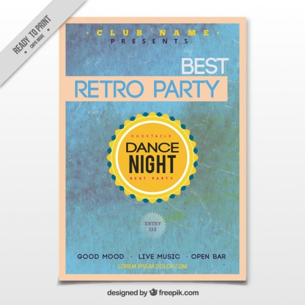Free vector retro party poster in blue tones