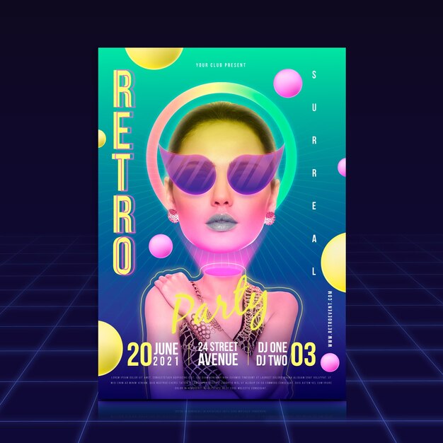 Retro party poster template concept