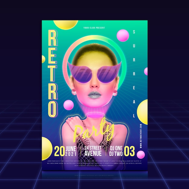 Retro party poster template concept
