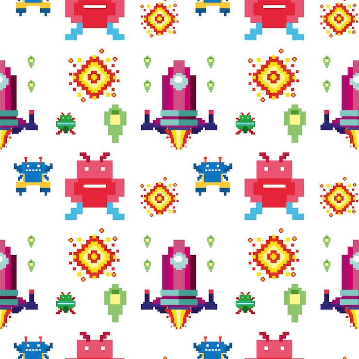 Free Vector retro pixel space adventure