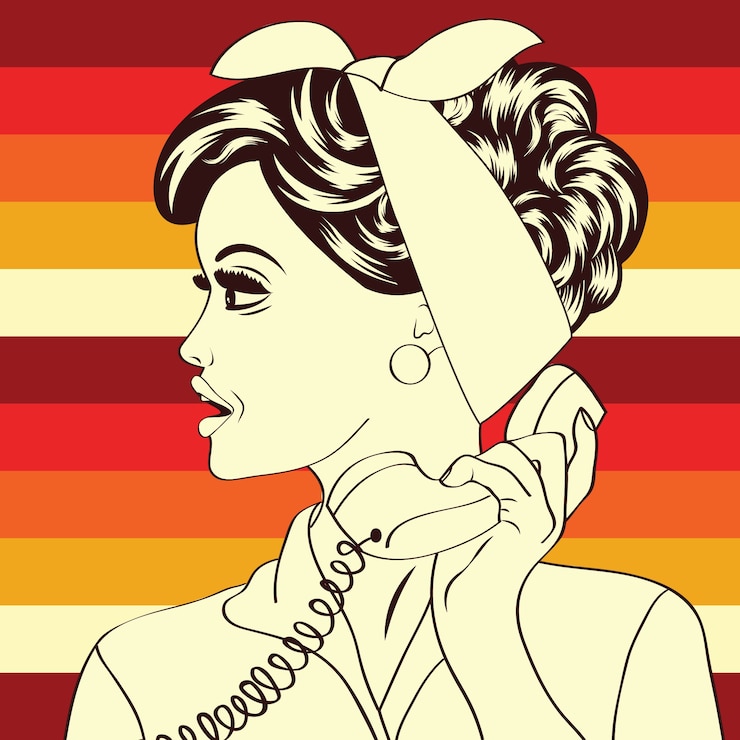 मुफ़्त वेक्टर retro pop art illustration of woman at telephone