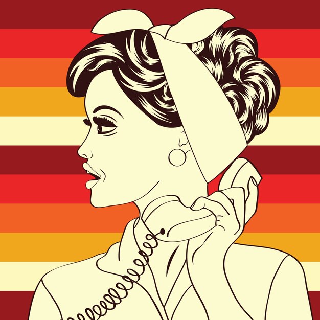 Retro pop art illustration of woman at telephone