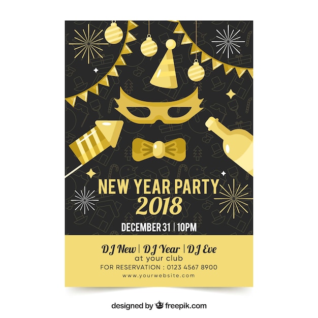 Retro poster of golden new year party elements