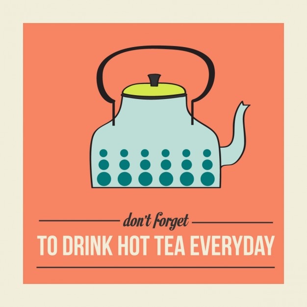 Бесплатное векторное изображение Ретро постер с чайником и сообщение не забудьте выпить горячий чай каждый день