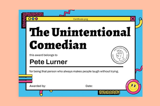 Retro professional unintentional comedian joke certificate