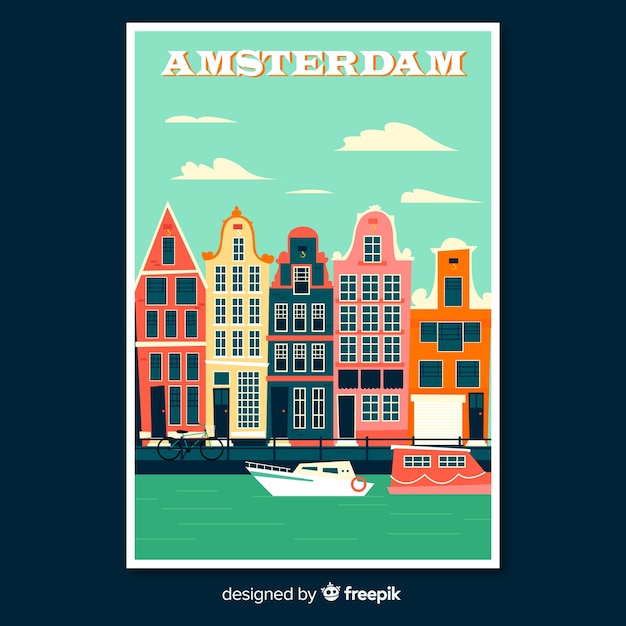 Free vector retro promotional poster of amsterdam