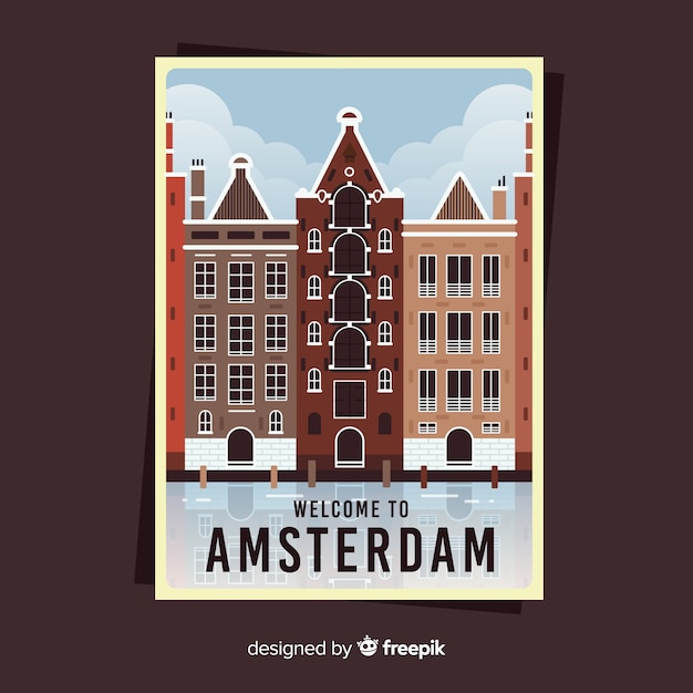 Free vector retro promotional poster of amsterdam