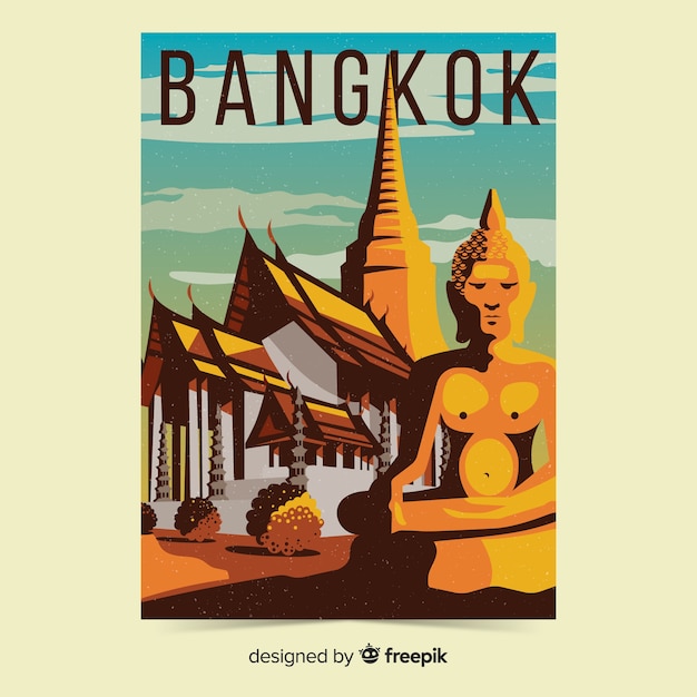 Vettore gratuito poster promozionale retrò del modello di bangkok