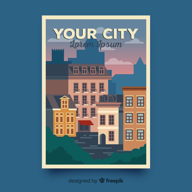 Retro promotional poster of a city template