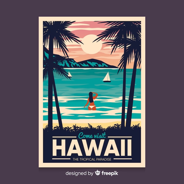 Free vector retro promotional poster of hawaii template