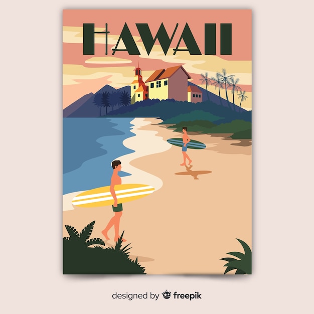 Vettore gratuito poster promozionale retrò del modello hawaii