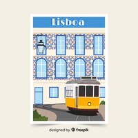 Free vector retro promotional poster of lisbon