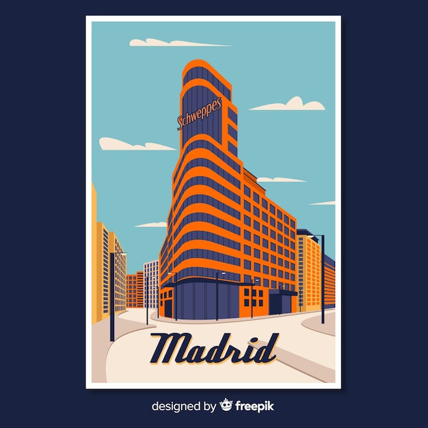 Vettore gratuito poster promozionale retrò di madrid