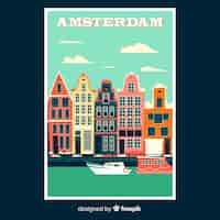 Бесплатное векторное изображение Ретро рекламный плакат амстердама