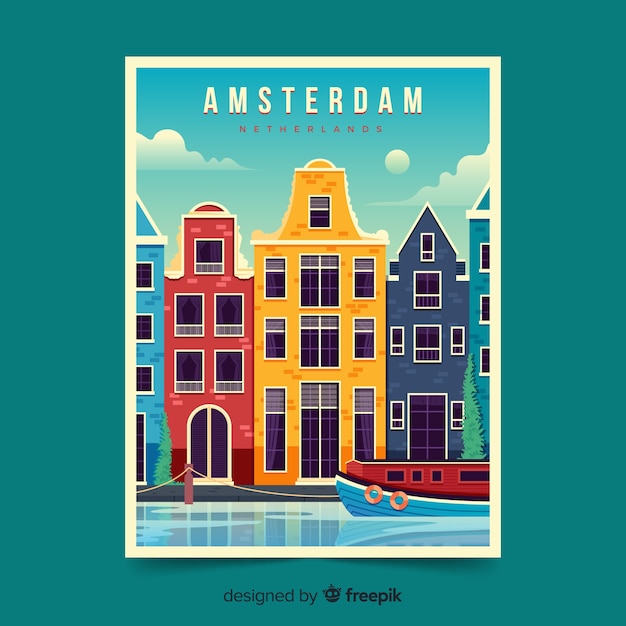 無料ベクター アムステルダムのレトロなプロモーションポスター