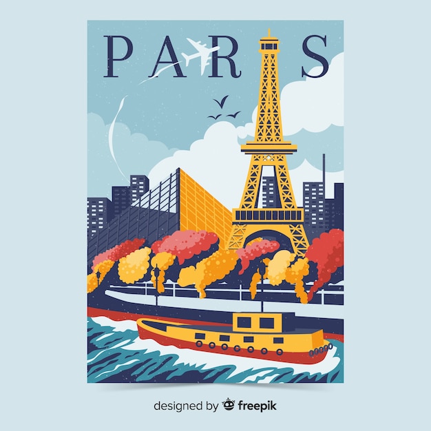 Free vector retro promotional poster of paris template