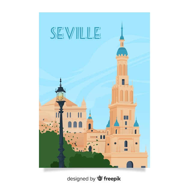 Free vector retro promotional poster of seville