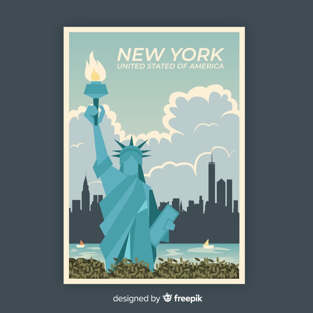 Free Vector retro promotional poster template of new york