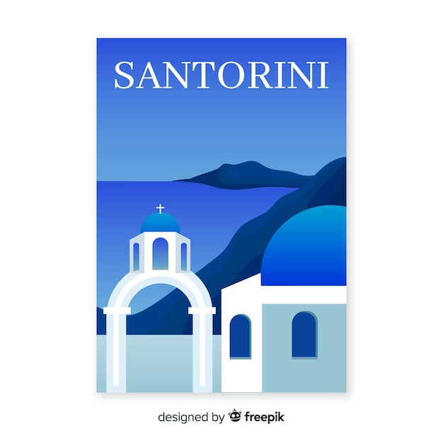 サントリーニ島のレトロなプロモーションポスターテンプレート
