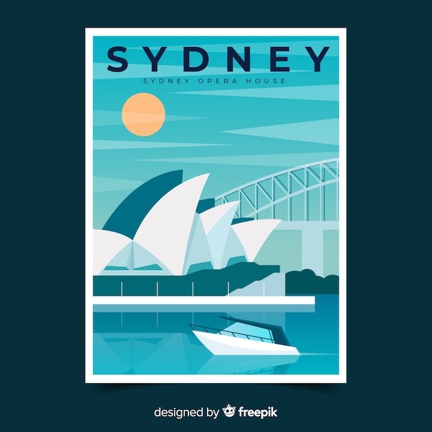 Vettore gratuito modello di poster promozionale retrò di sydney