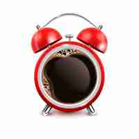 Free vector retro red alarm clock with black coffee in middle