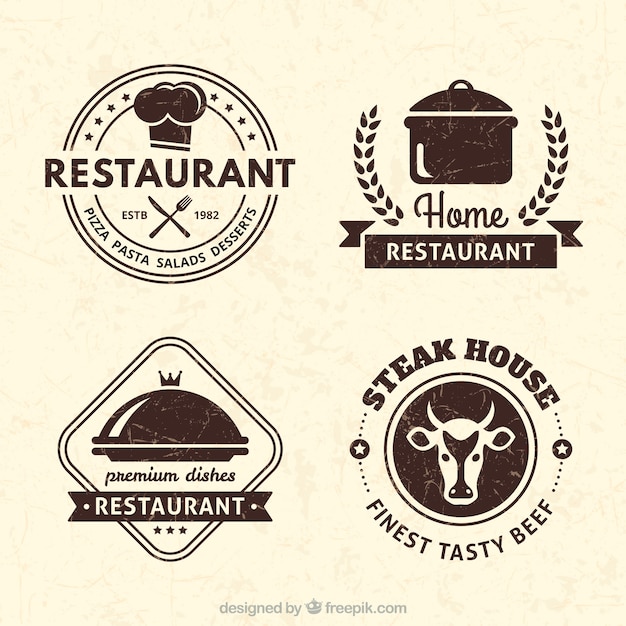 Free vector retro restaurant badges collection