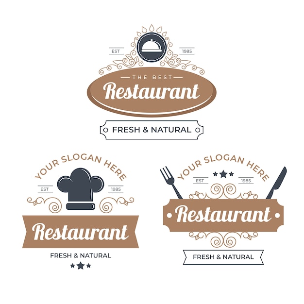 Vettore gratuito pack di illustrazione logo ristorante retrò