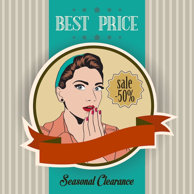 Retro sale banner with woman