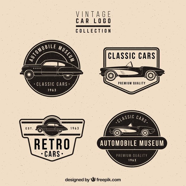 Premium Vector | Retro set of four logos with cars