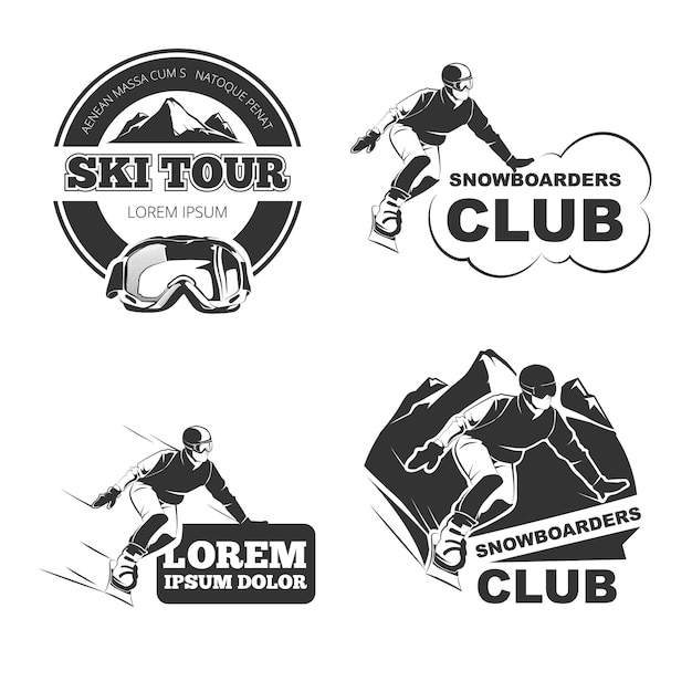 Набор ретро лыжных эмблем, значков и логотипов.