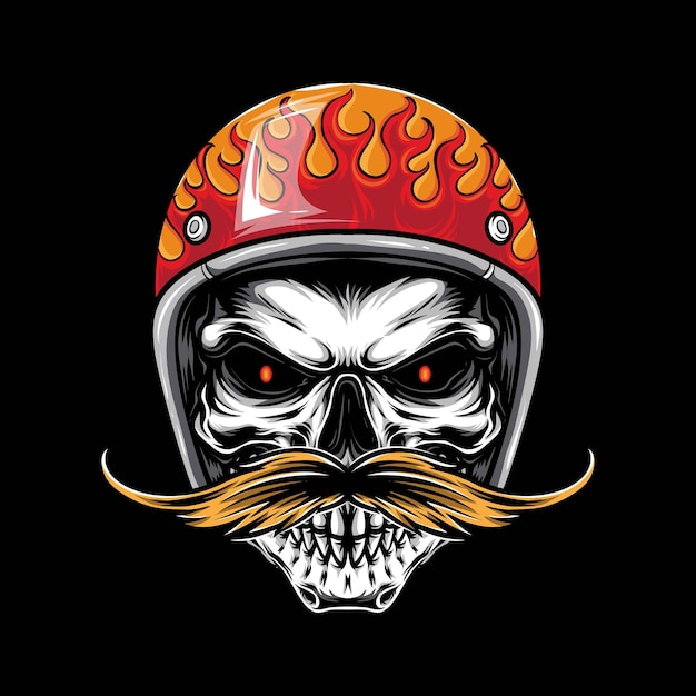 Free vector retro skull biker with mustache vector