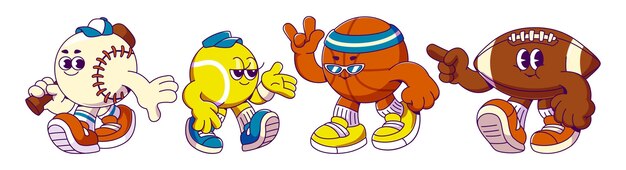 Free Vector retro sport ball cartoon mascot groovy character