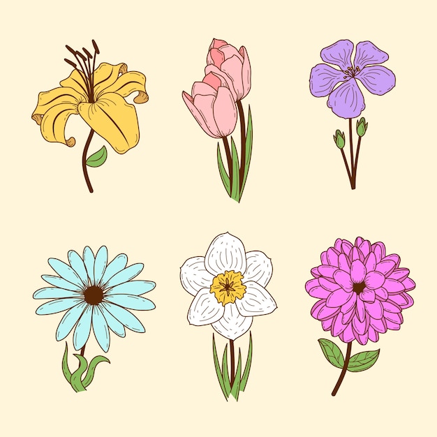 Free vector retro spring flower collection