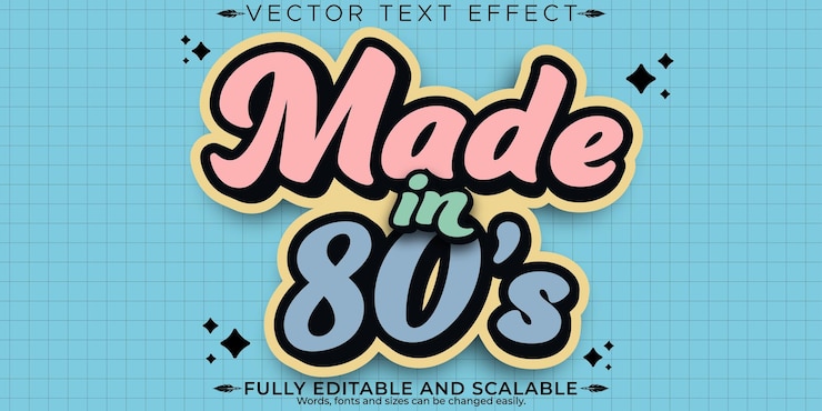 무료 Vector 레트로 스티커 텍스트 효과 편집 가능한 70년대와 80년대 텍스트 스타일