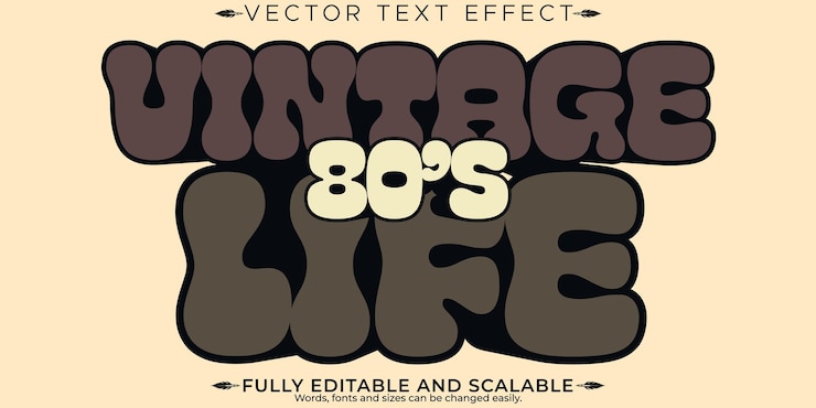 Free Vector retro sticker text effect editable 70s and 80s text style