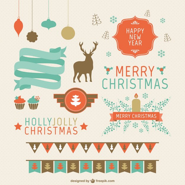 Retro style Christmas design elements