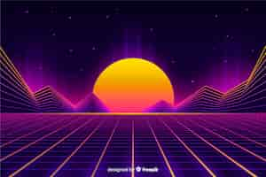 Free vector retro style futuristic landscape background