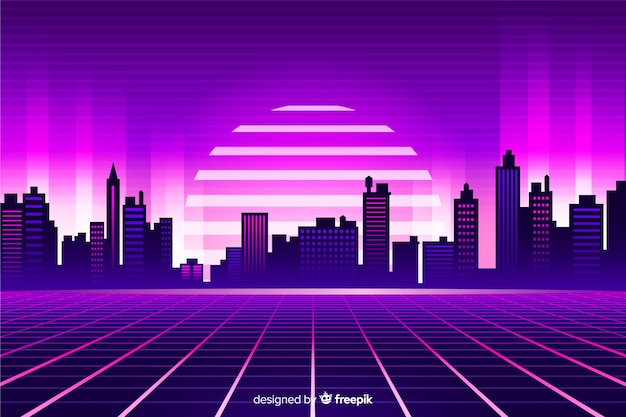 Free vector retro style futuristic landscape background