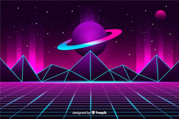 Free vector retro style futuristic landscape background