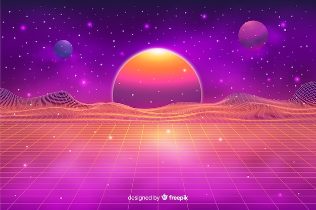 Free vector retro style futuristic landscape background