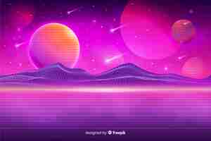 Free vector retro style futuristic landscape background