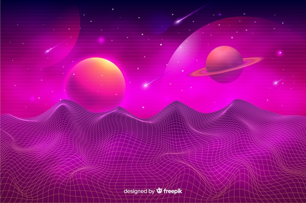 Free vector retro style futuristic landscape background