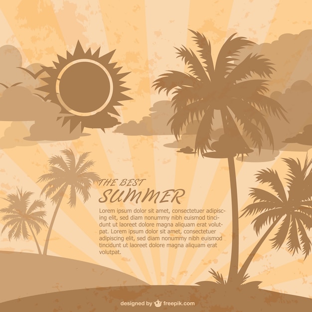 Free vector retro summer beach background with palm trees