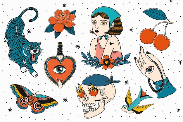 Free vector retro tattoo design collection