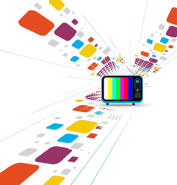 Бесплатное векторное изображение Ретро-телевидение с волновой мозаичной волновой фоновой векторной иллюстрацией
