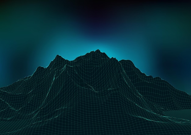 Free vector retro themed background with abstract wireframe landscape