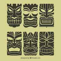 Free vector retro tiki masks pack