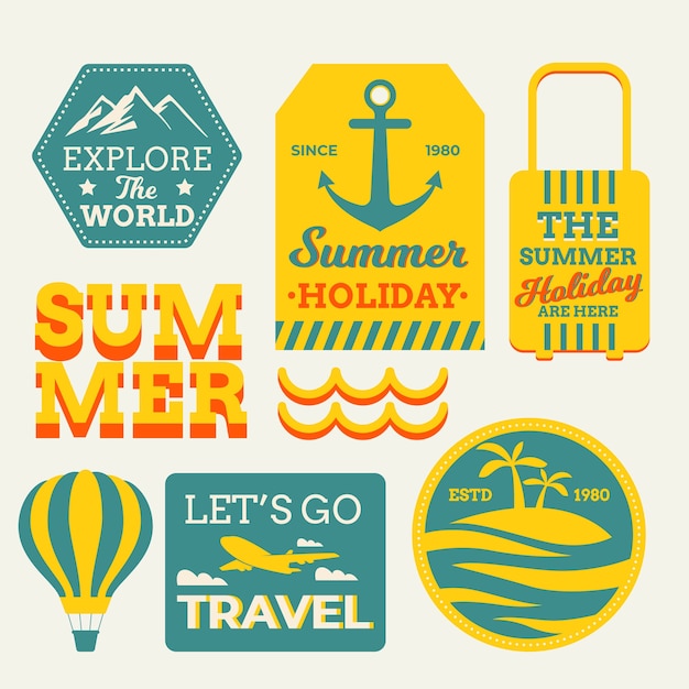 Free vector retro travelling stickers in 70s style