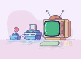 Free vector retro tv and video game console technology