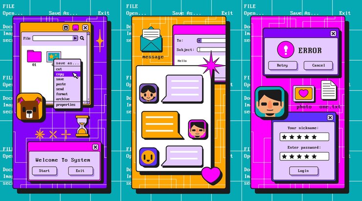 Free Vector retro user interface screens collection
